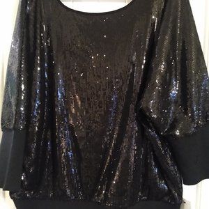 Black Sequin Top w/banded bottom 1x
